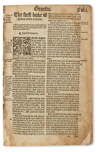 BIBLE IN ENGLISH.  The Byble.  1551.  Lacks the general title and 8 other leaves.